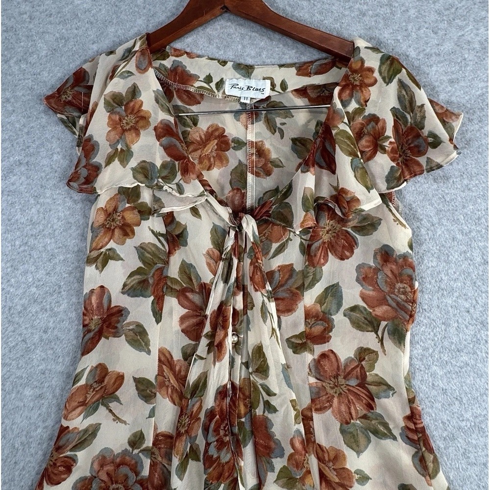 Paris Blues VTG 90s Floral Maxi Dress Sz 11 Cream Button Front Sheer Prairie - Picture 3 of 16